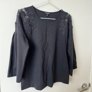 Massimo Dutti Boxy Sweater with Lace Shoulder Detailing US S